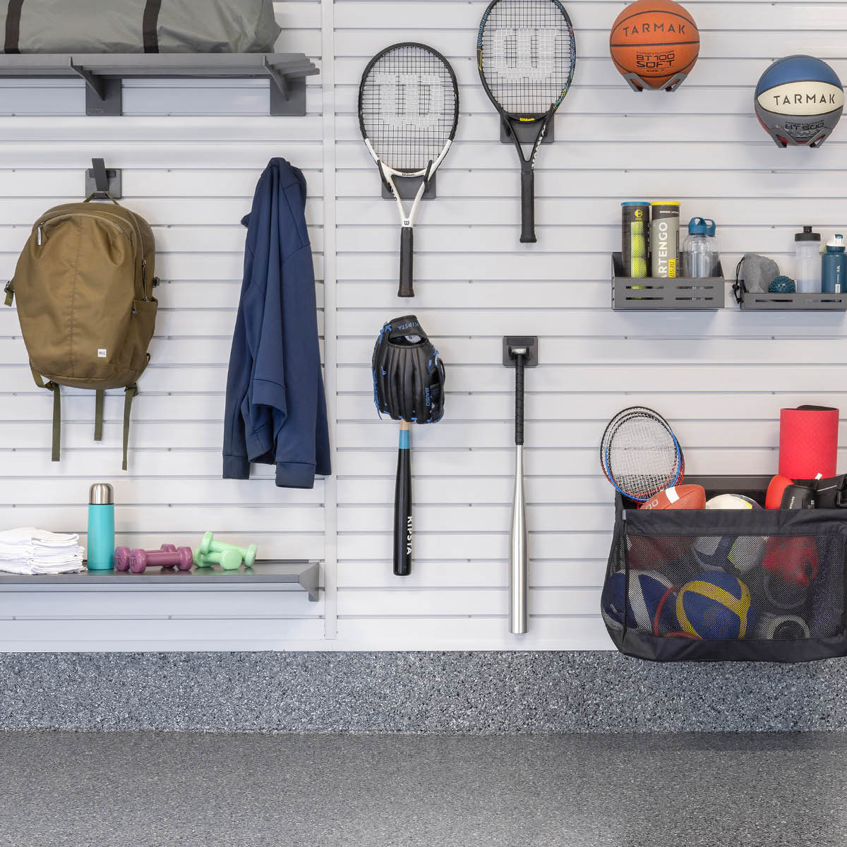 Slatwall, accessories, racks, hose reels