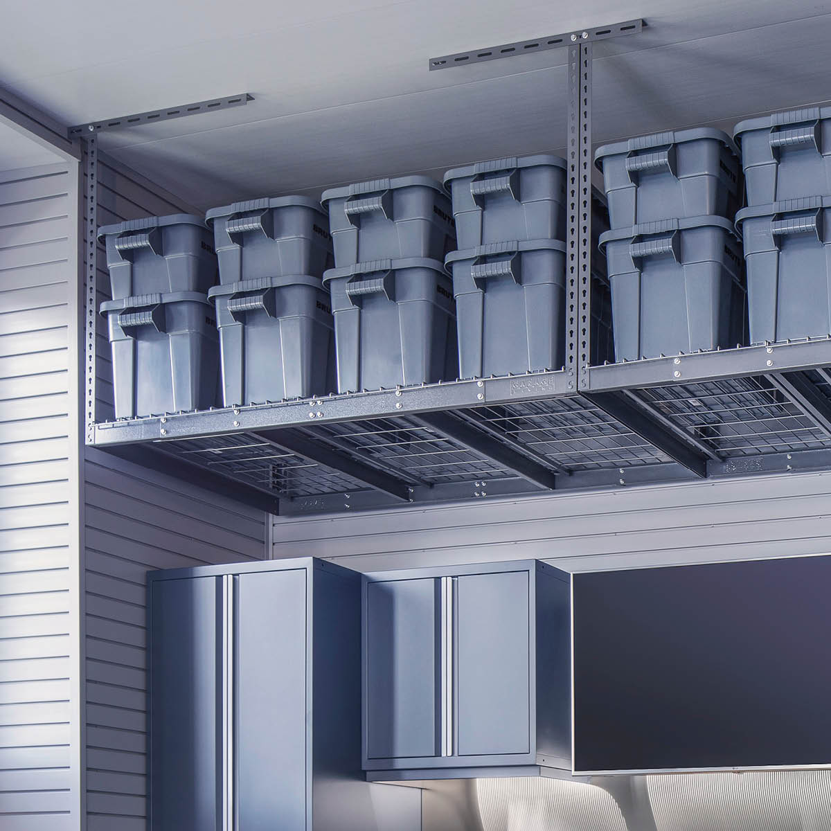 Tire racks, overhead storage, shelving