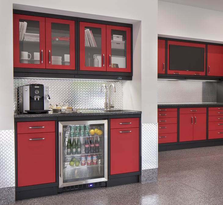 Our red garage cabinets showcase how the valuable organization cabinets bring to your garage.