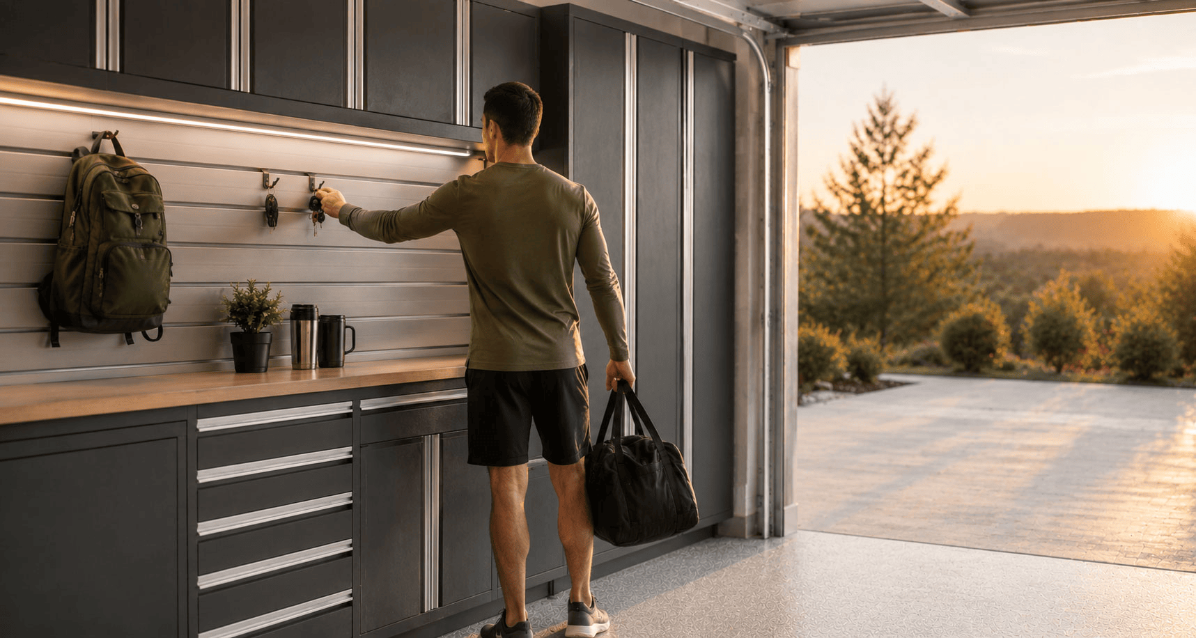 Golden-Hour Garage Departure