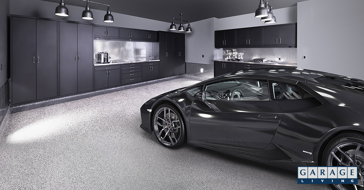 black Lamborghini in luxury garage