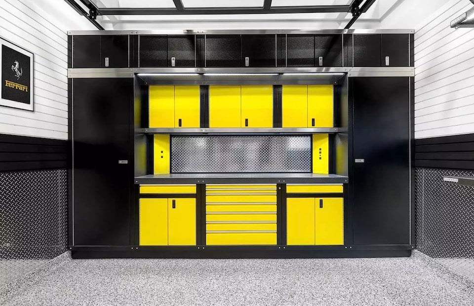 yellow garage cabinets
