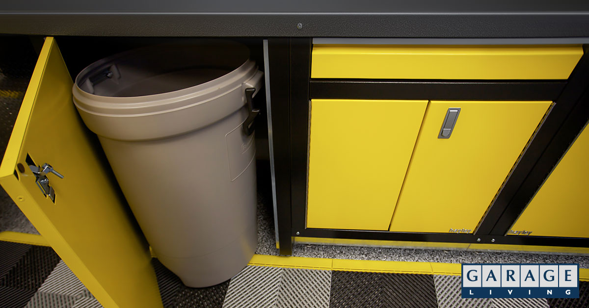 garage cabinet system garbage can