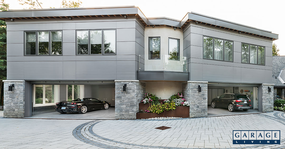 luxury home with parked cars