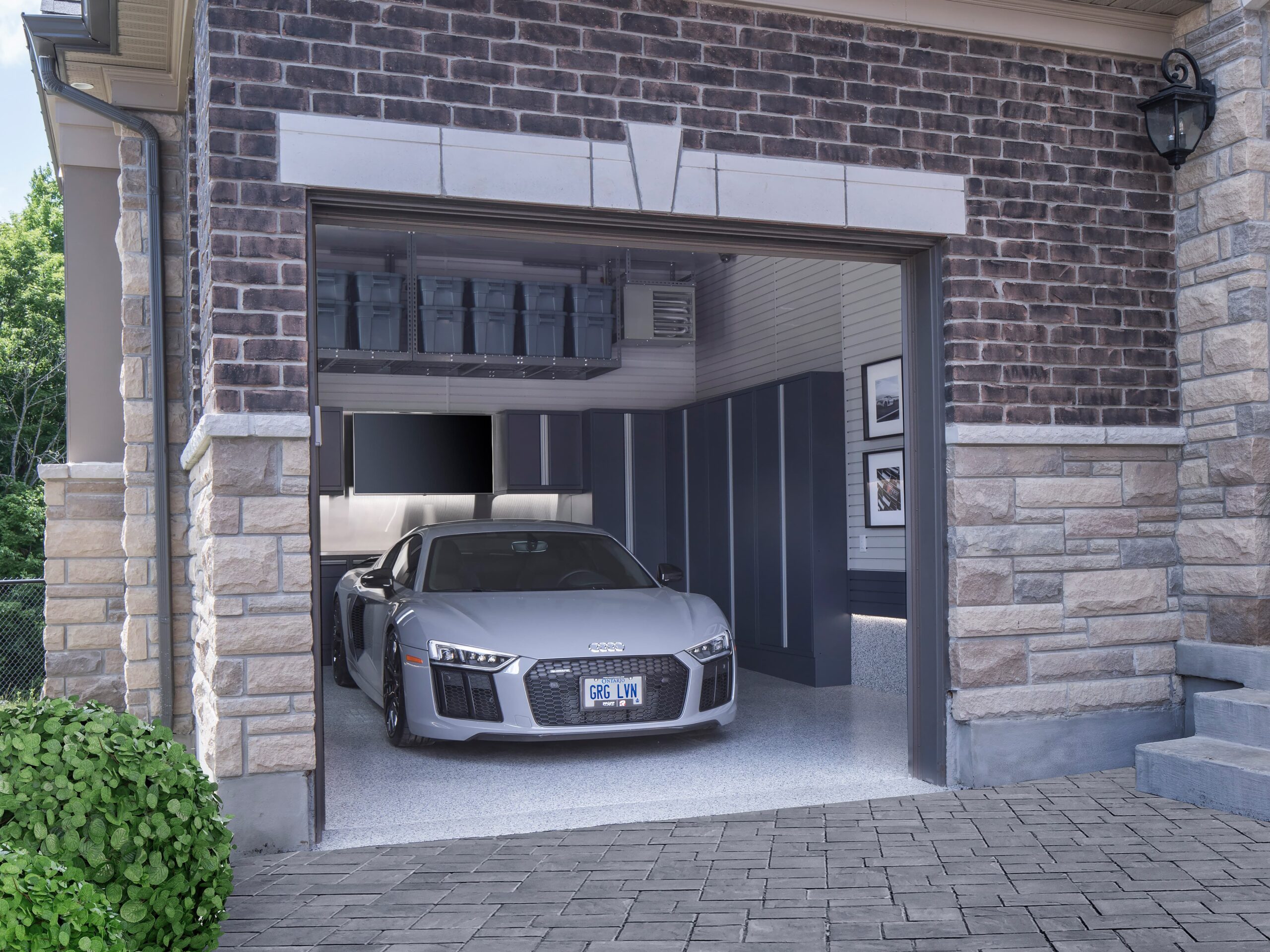 Audi R8 inside a remodelled garage in a home