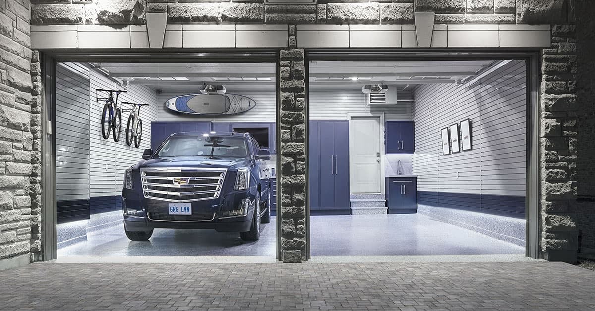 2-car garage remodelled by Garage Living blue Escalade