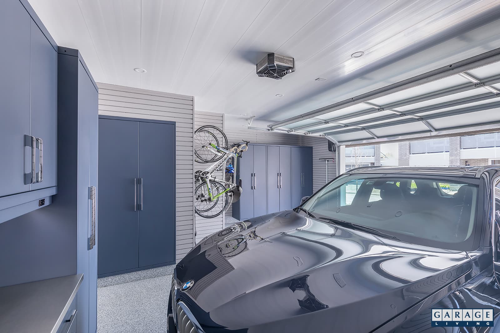 keep your parked car cool, blue car in garage