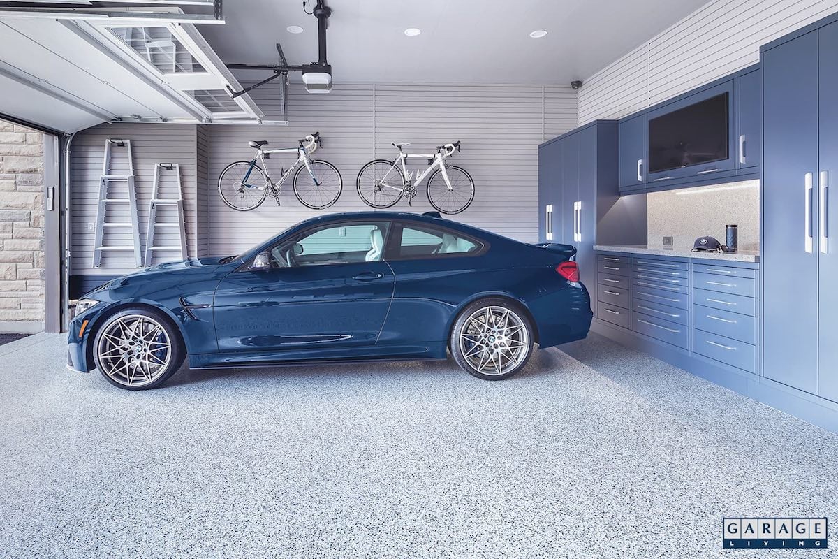 garage floor protection blue car in garage