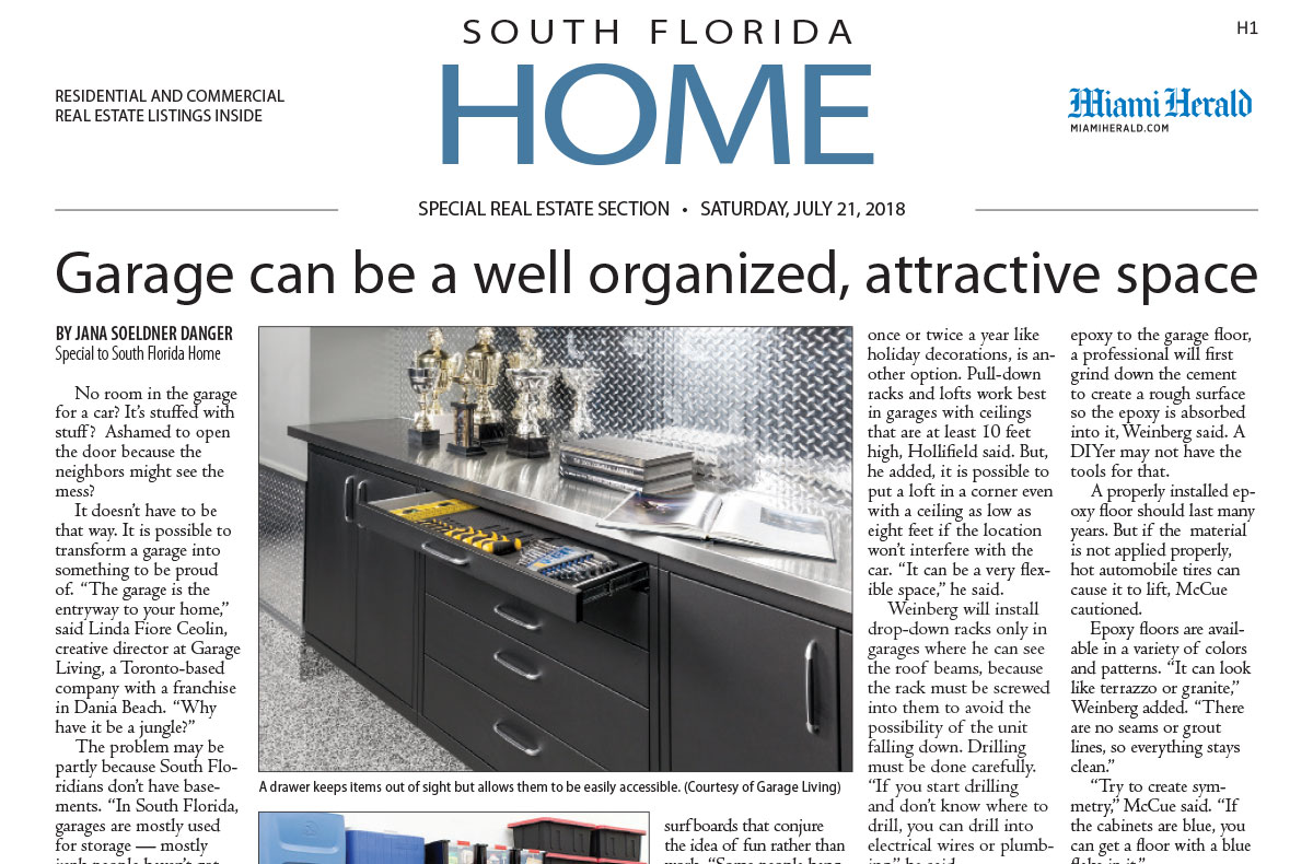 Miami Herald article on garage organization featuring Garage Living of Miami.