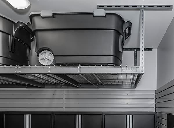 garage storage solutions, bin in overhead rack