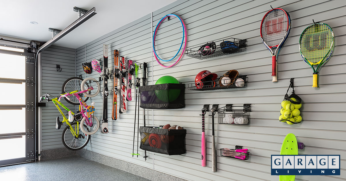 garage storage solutions, sports equipment stored on wall
