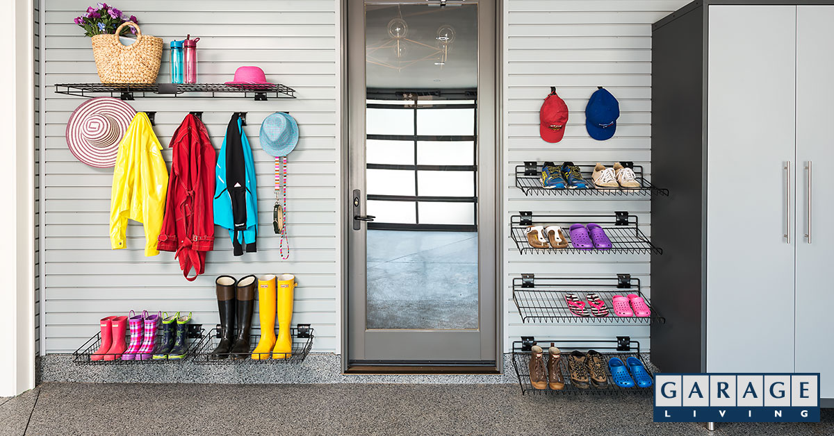garage storage for kids, apparel hung on wall
