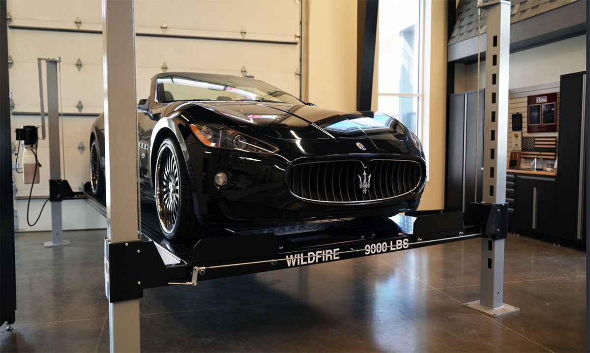 Garage Living Omaha - Showroom - Maserati car lift Wildfire