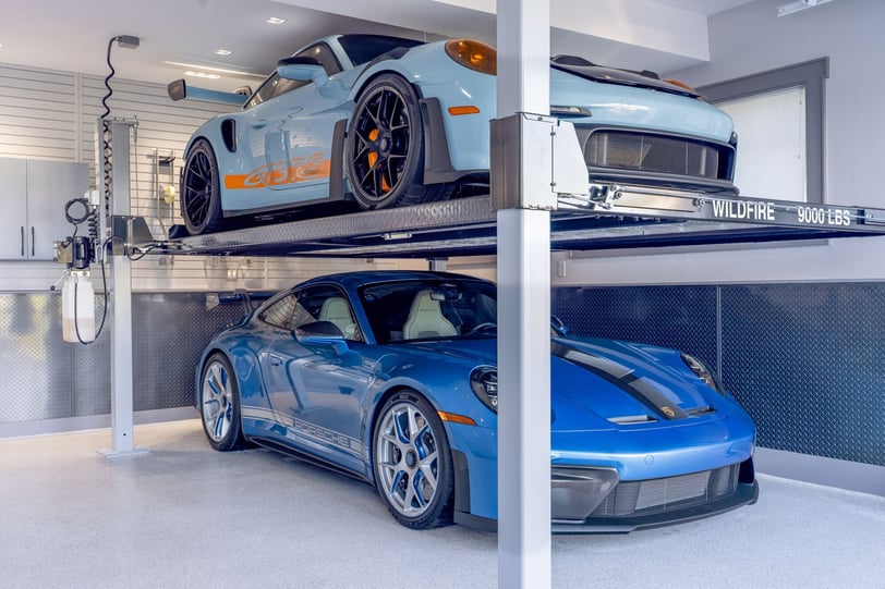 A garage car lift makes better use of vertical space while keeping your passion front and center.