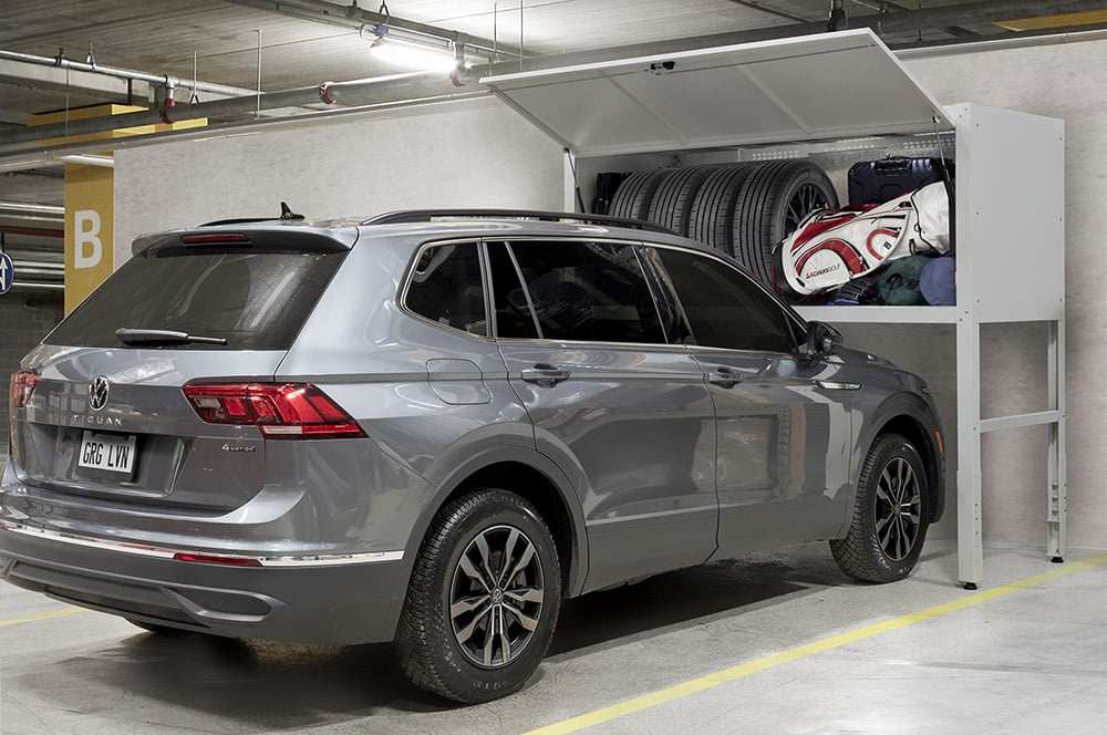 Fully concealed storage that can hold up to 1000 lbs. - The Parking Looker by Garage Living