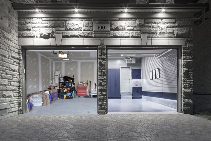 Before-and-after garage transformation showing how thoughtful design and craftsmanship bring a garage to life