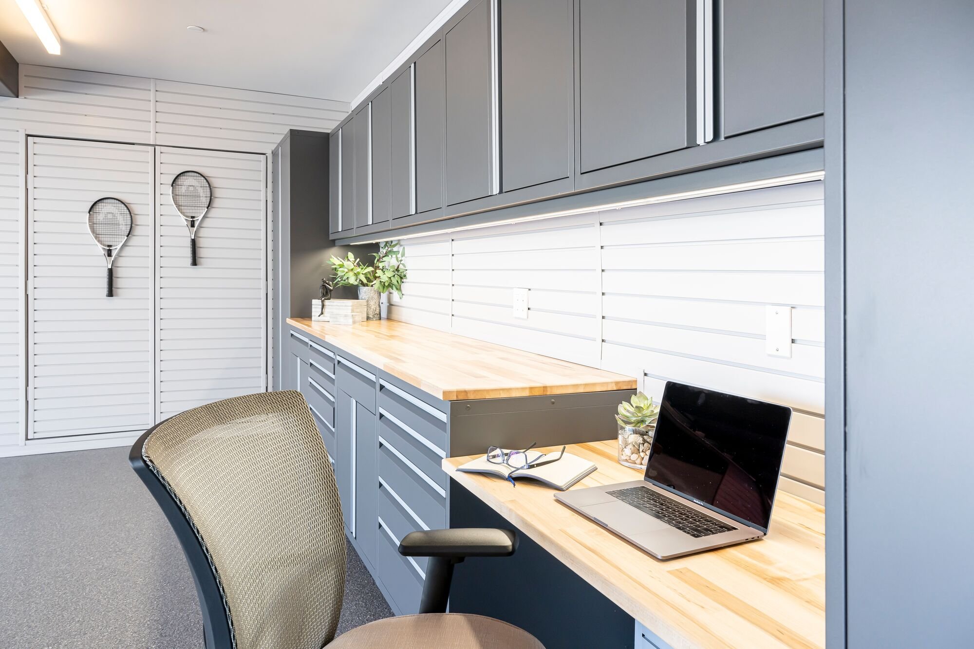 desk and chair in renovated garage