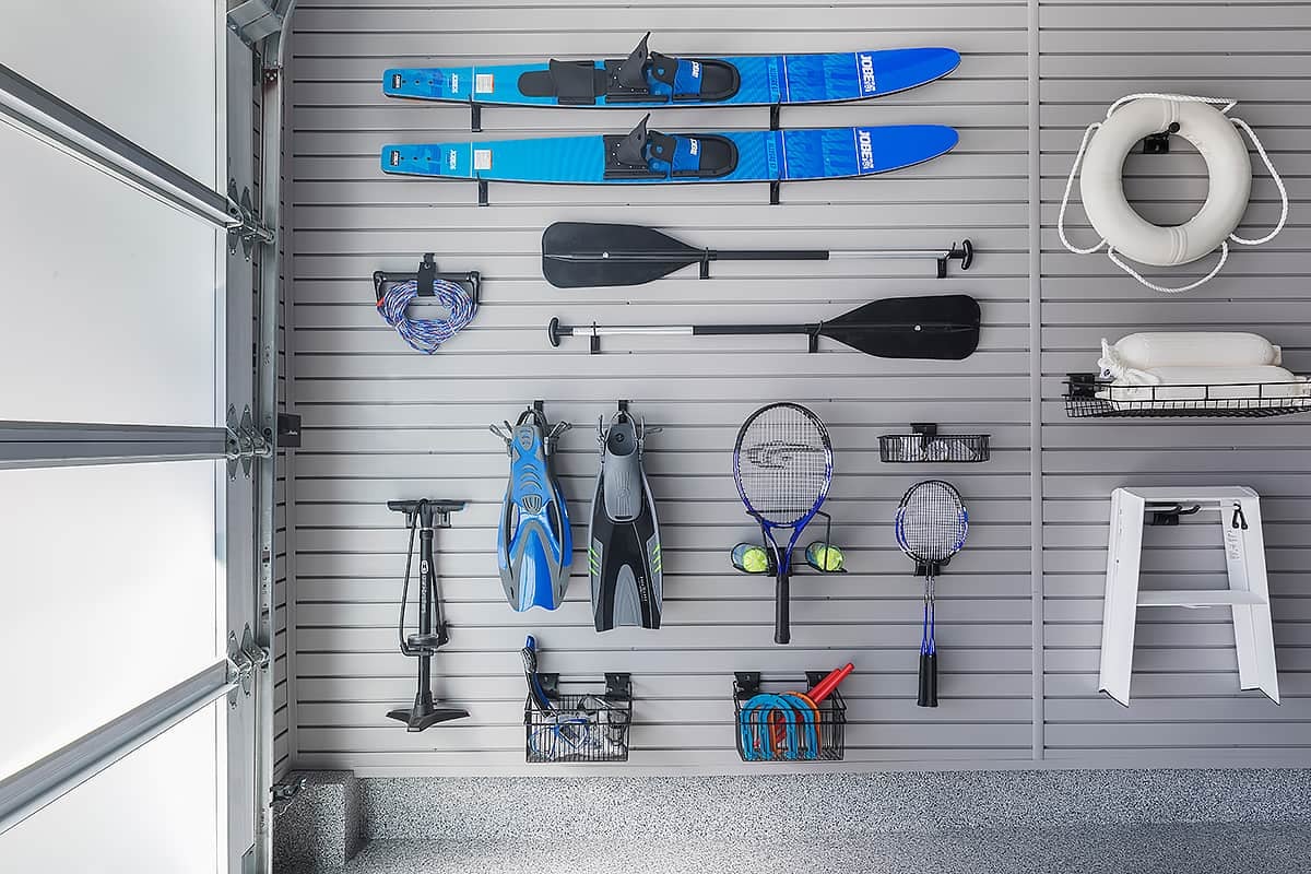 garage wall storage slatwall water ski
