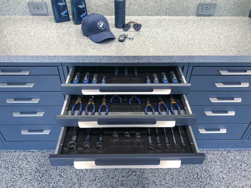 organized-garage cabinetry drawers-tools