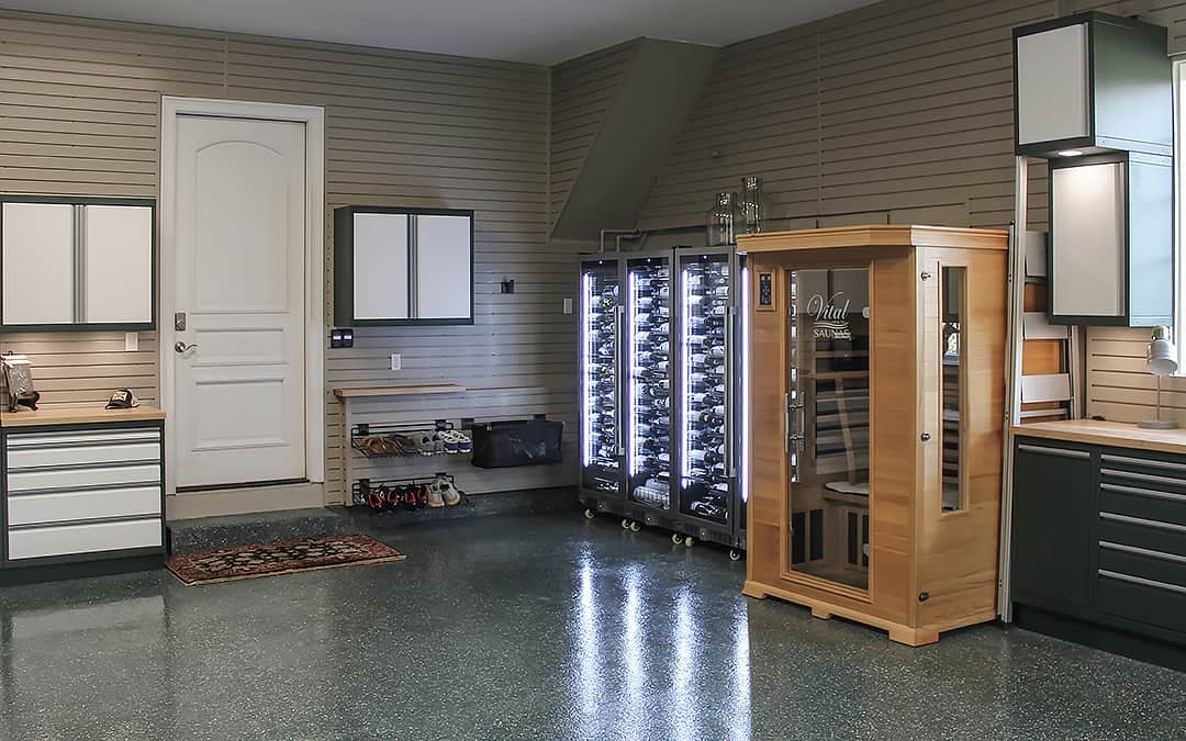 Sauna and wine fridge - Garage Living Tampa