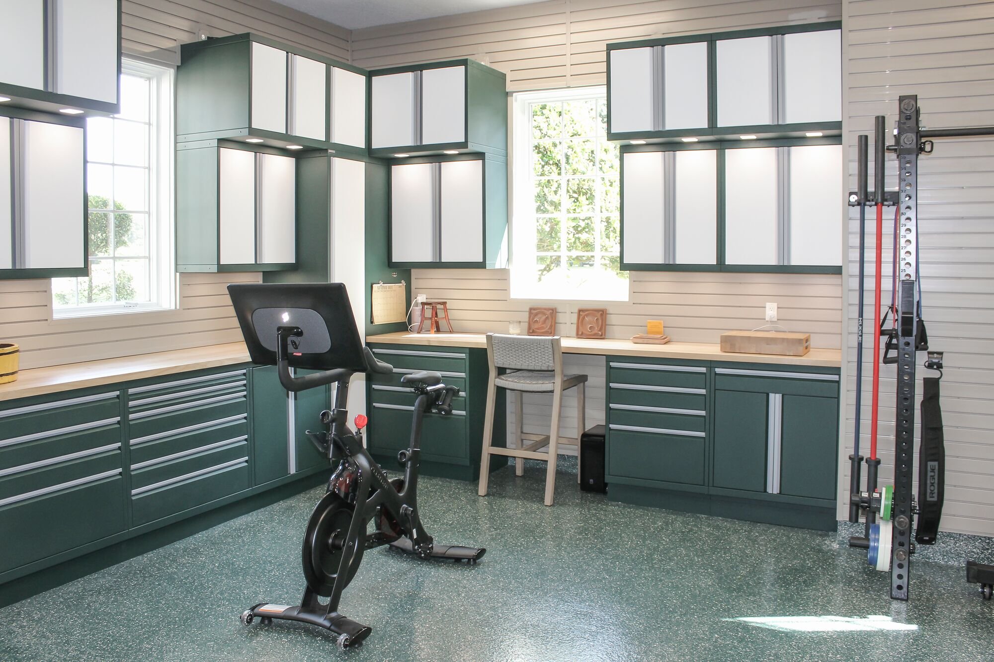 Cabinetry provides plenty of storage to reduce clutter and keep everything organized.