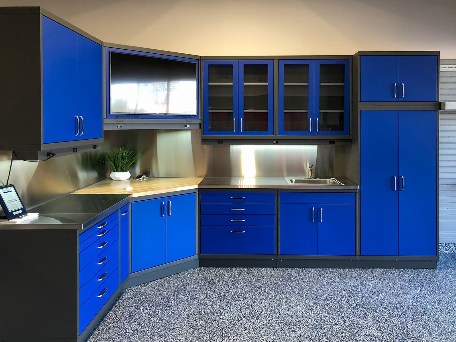 Garage Living Detroit blue cabinetry