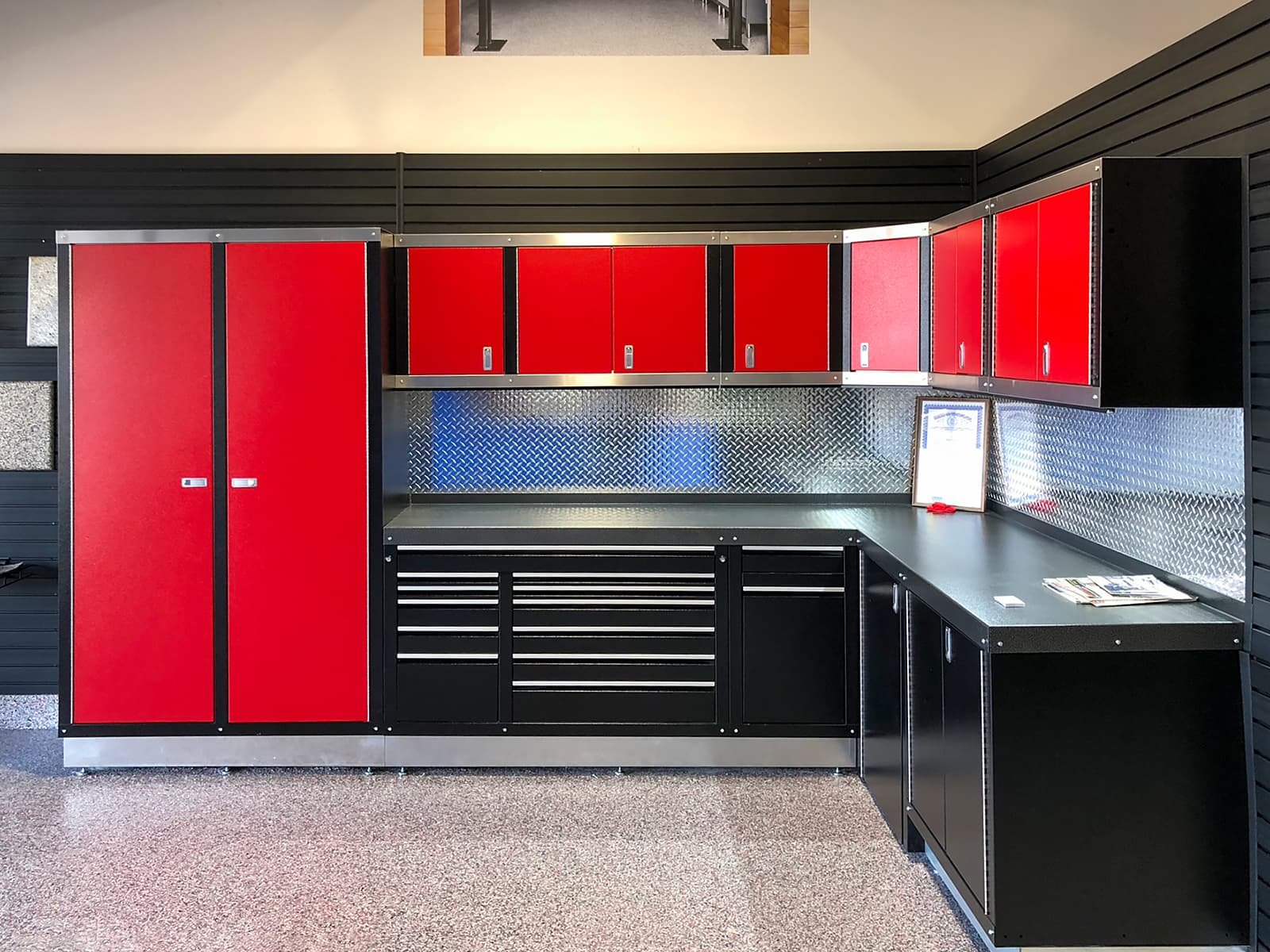 Garage Living Detroit red cabinetry