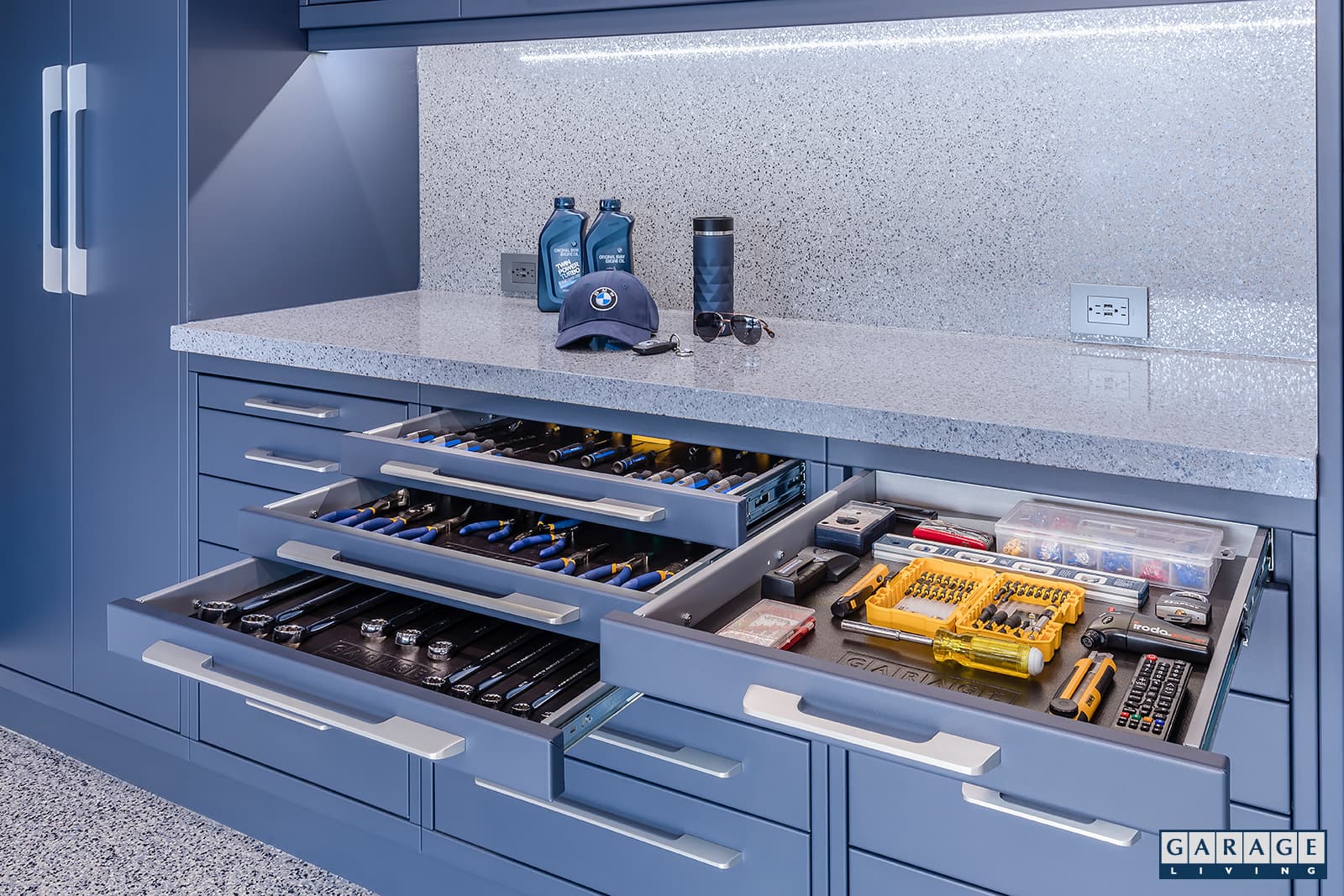 Harbor Blue Garage with Custom Steel cabinetry - heavy duty - by Garage Living