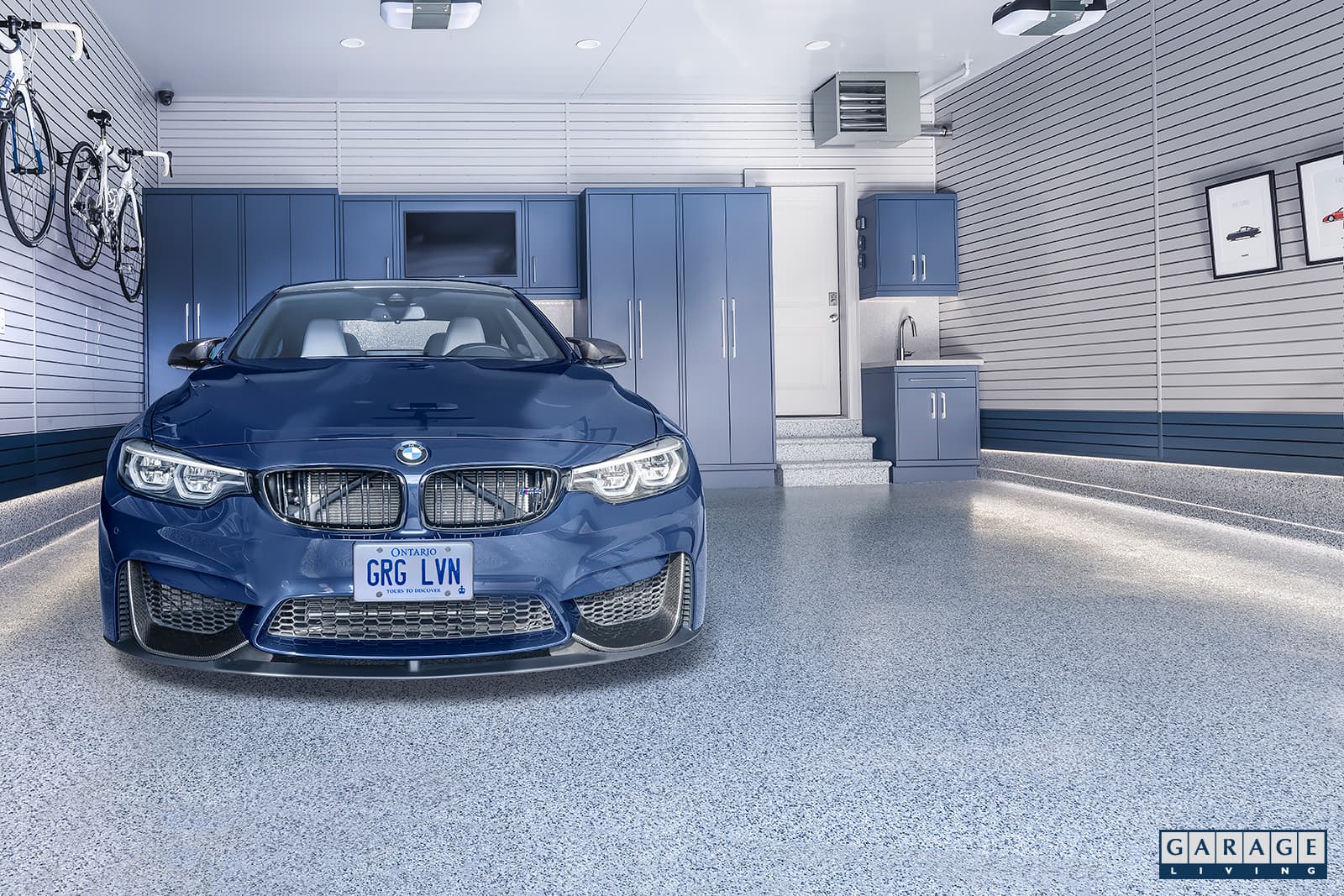 Harbor Blue Garage with blue BMW M4 Coupe by Garage Living