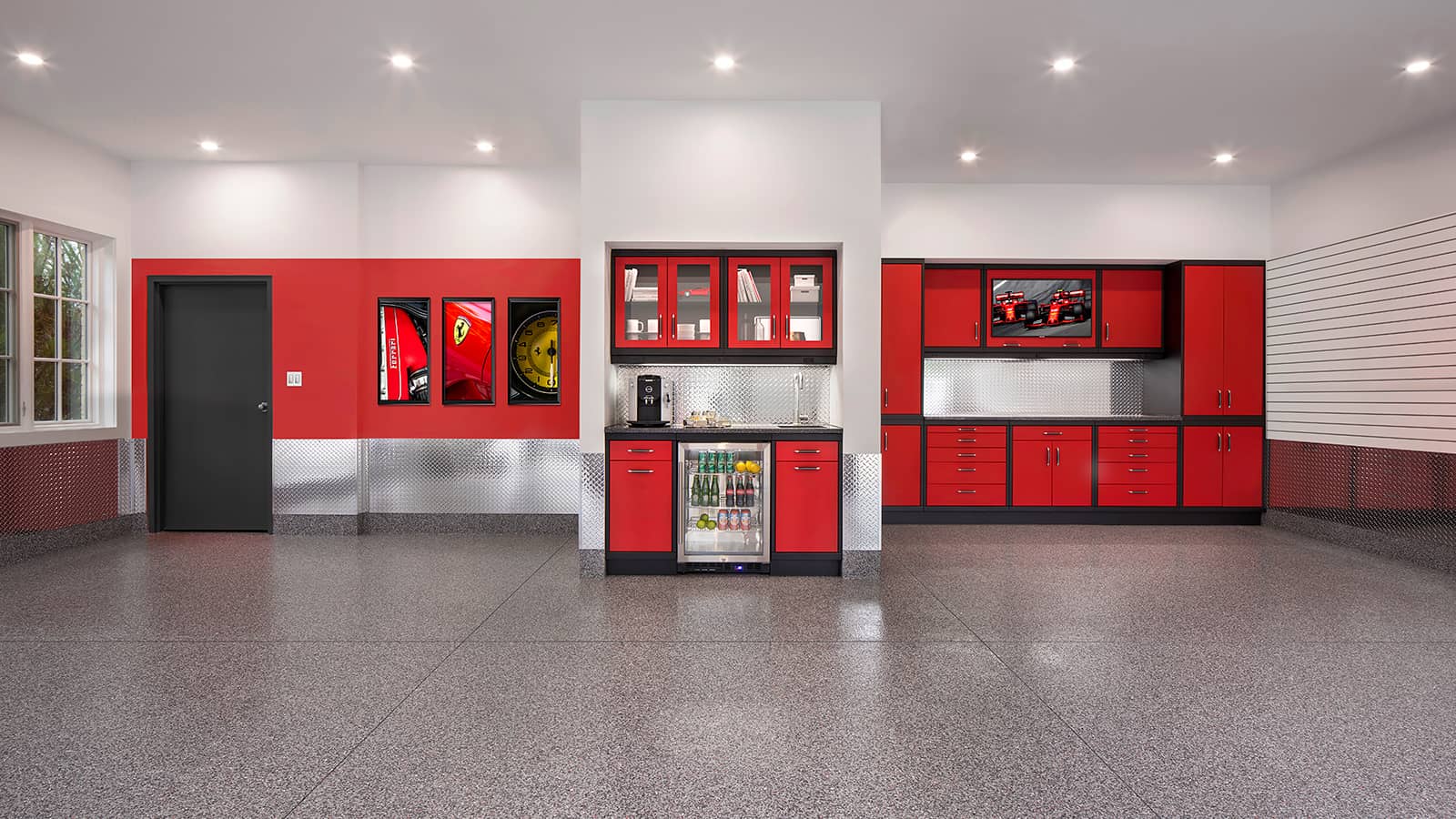 Performance Designer Series - Red Garage Cabinets - Garage Living