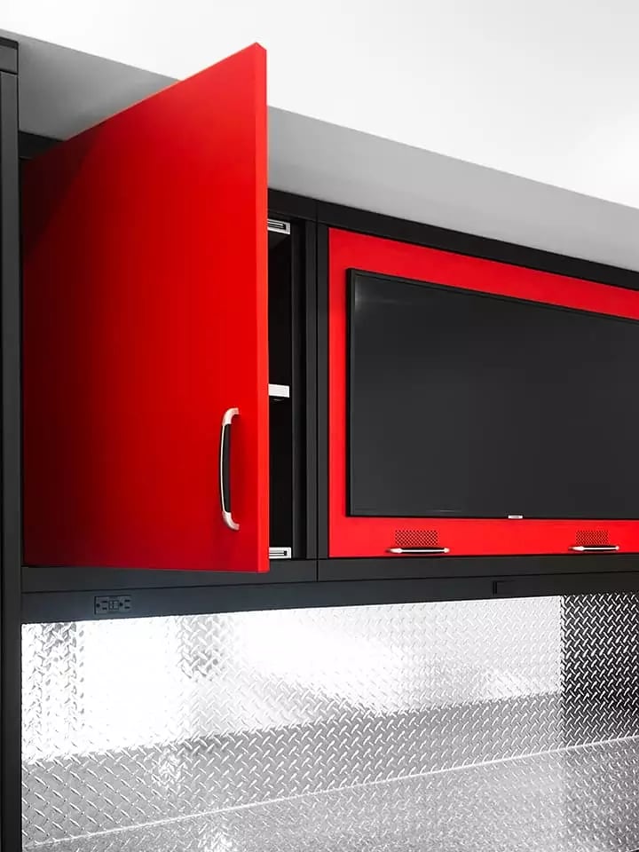 Performance Designer Series - Red Garage Cabinets - Garage Living