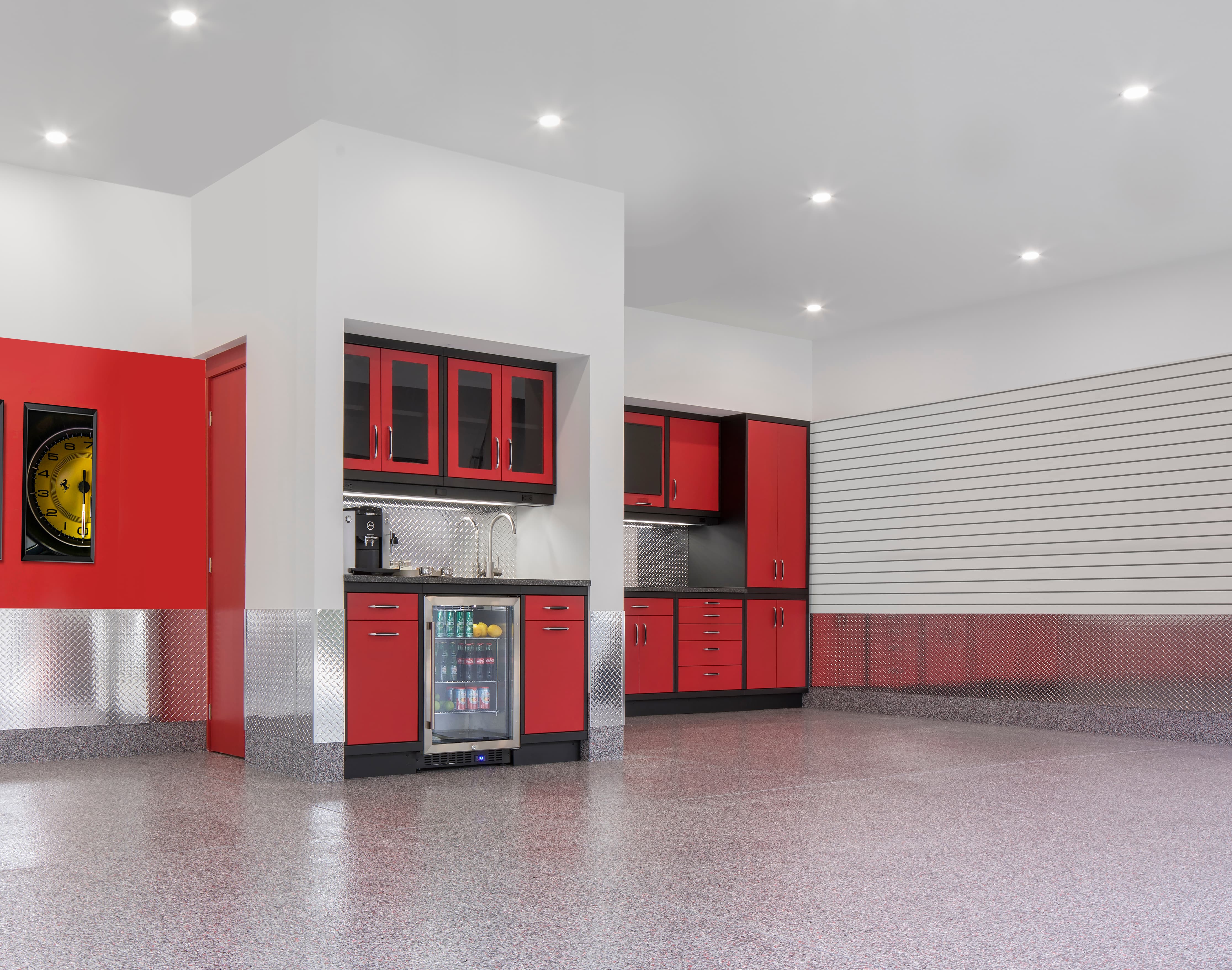 Performance Designer Series - Red Garage Cabinets - Garage Living