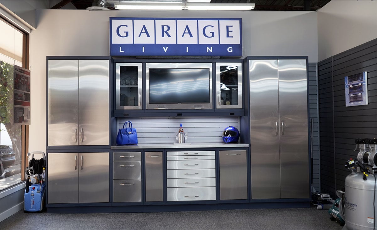 Custom steel cabinetry - Dallas Showroom - Garage Living