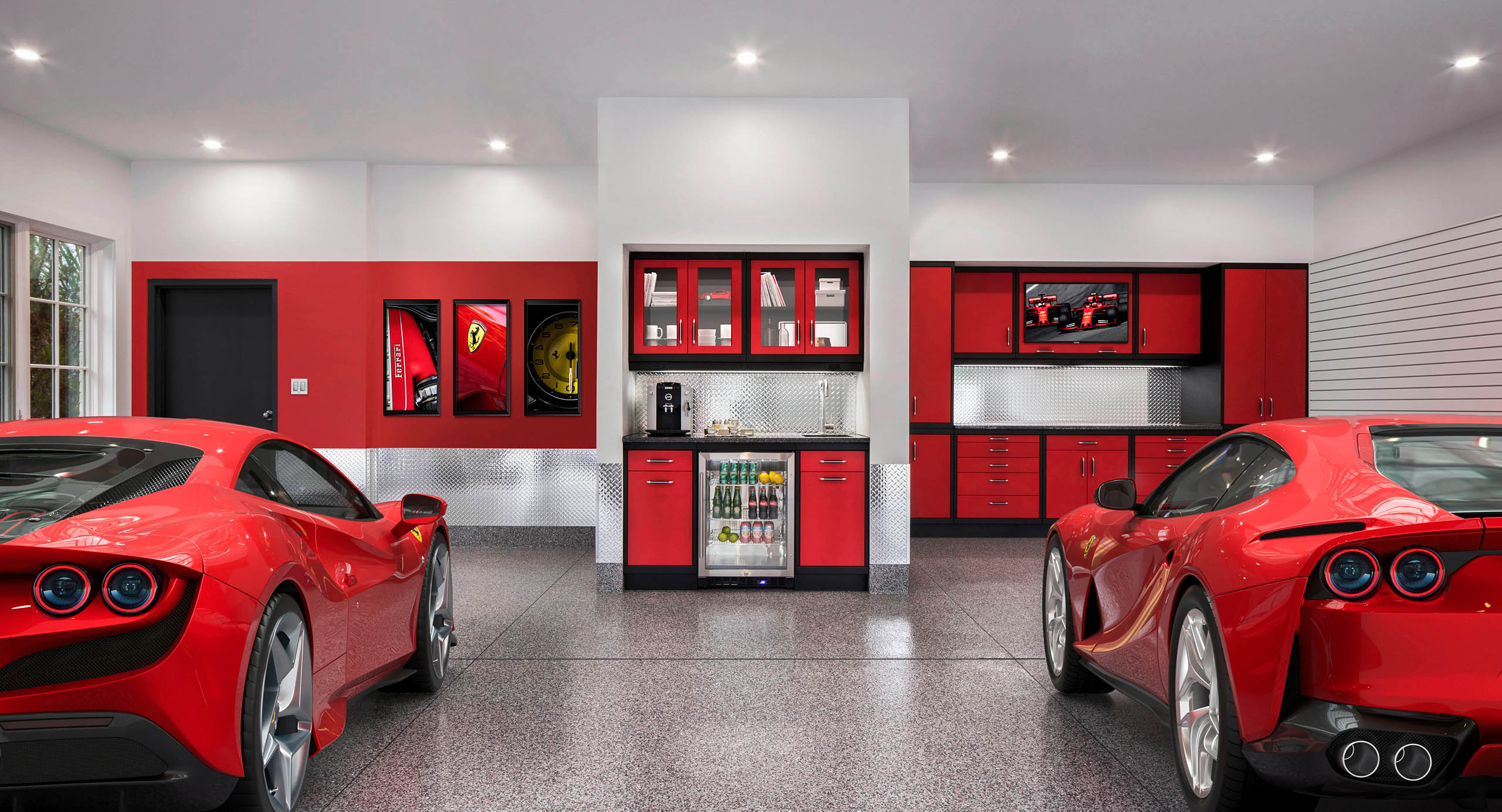 Performance Designer Series - Red Garage Cabinets - Garage Living