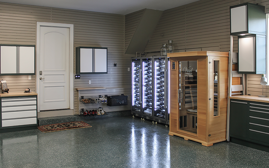 Sauna and wine fridge - Garage Living Tampa