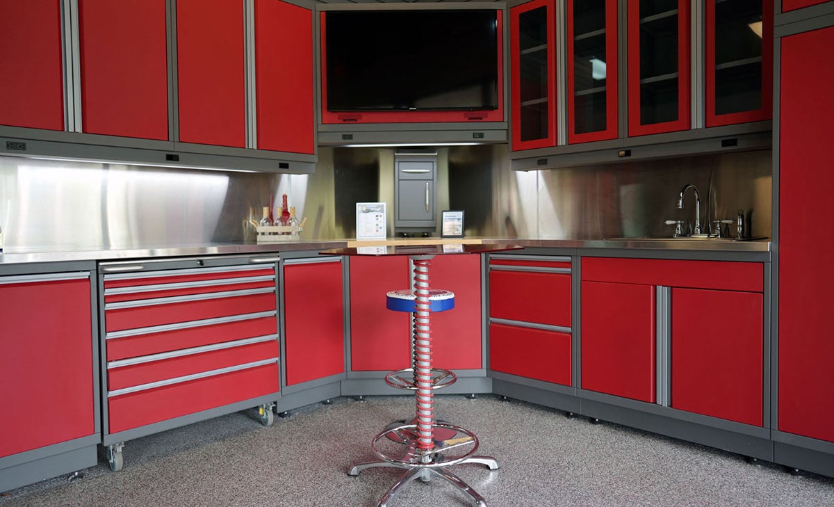 Jacksonville-Garage-Living-Showroom-red-cabinetry