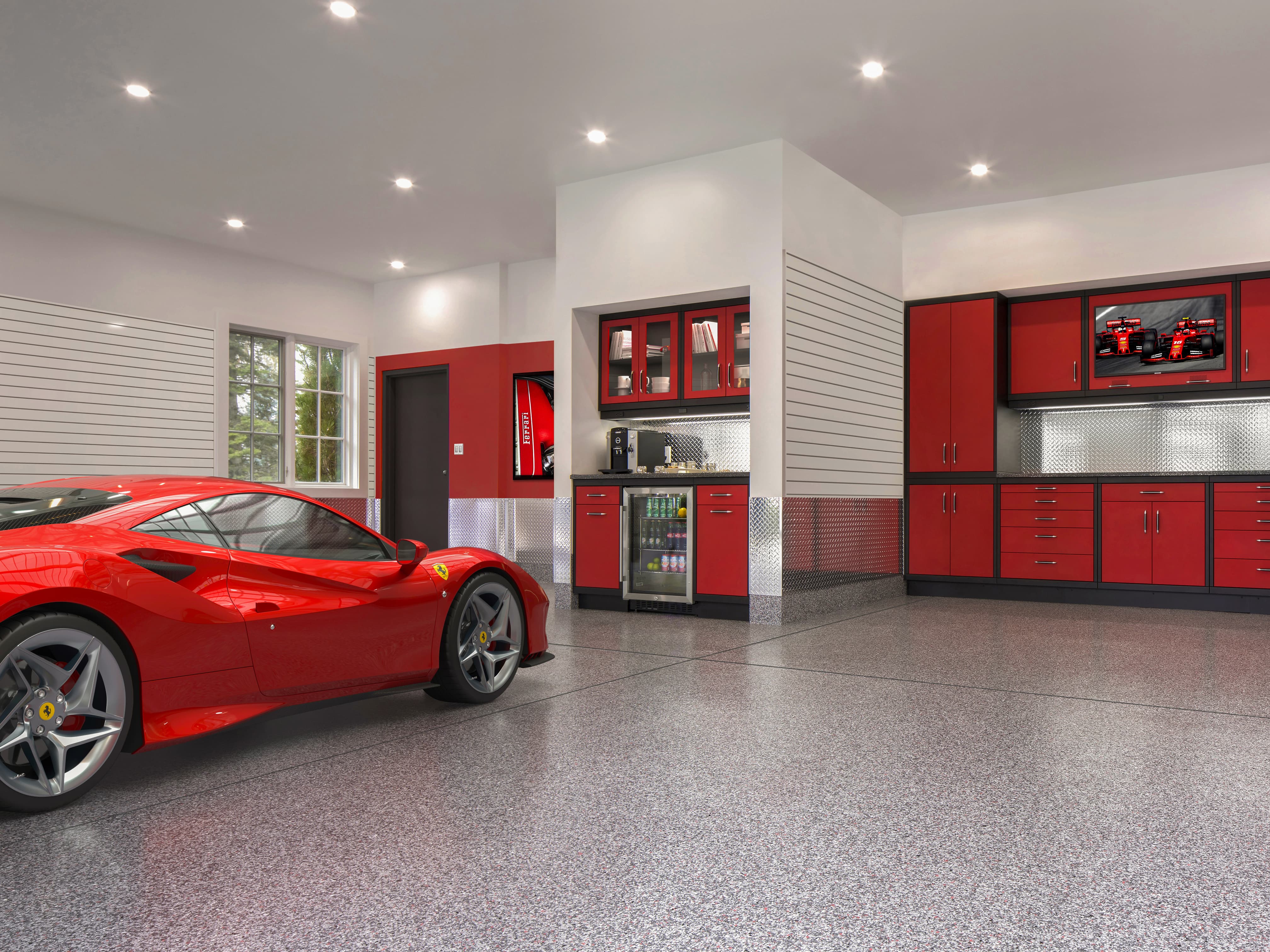 Performance Designer Series - Red Garage Cabinets - Garage Living
