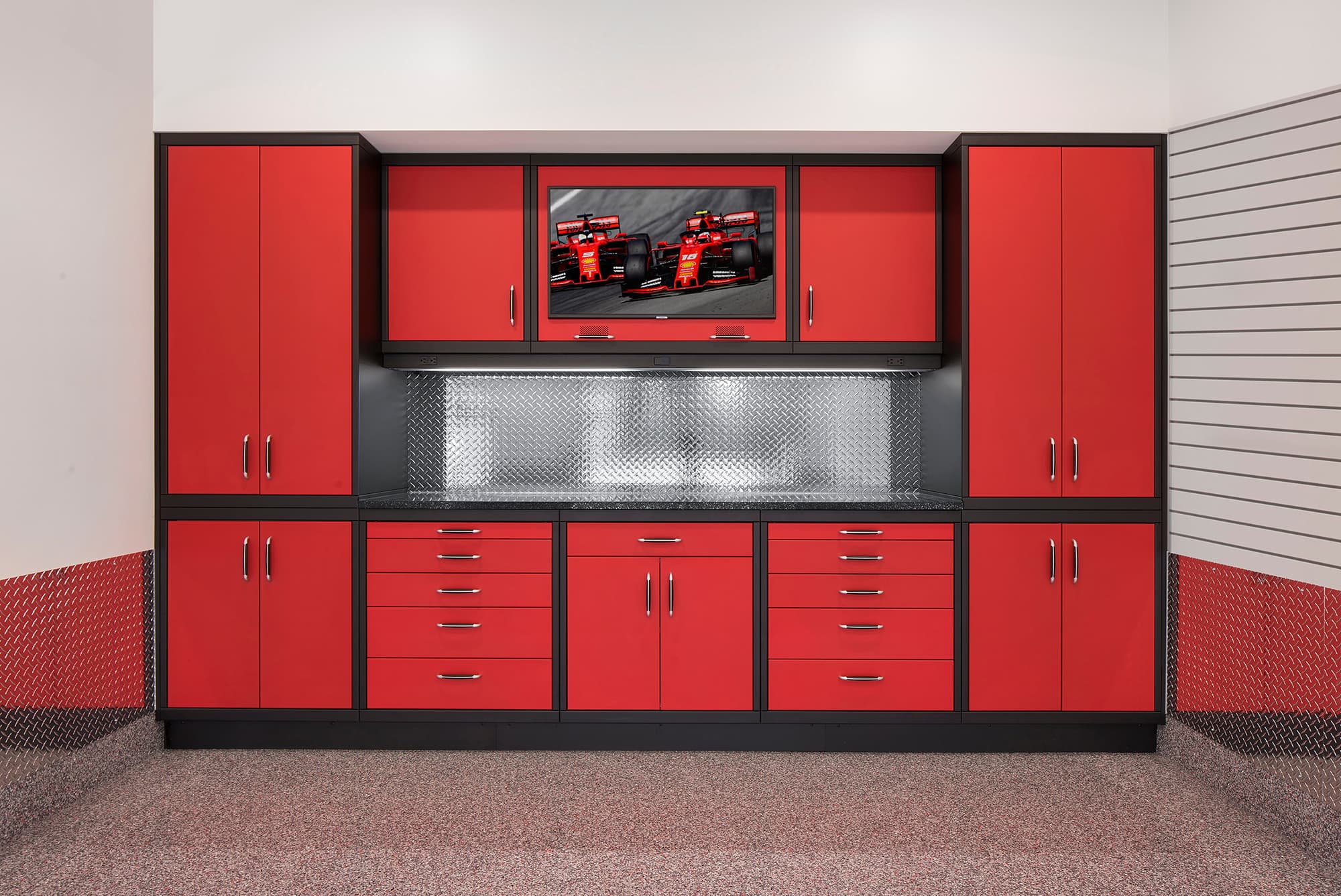 Performance Designer Series - Red Garage Cabinets - Garage Living